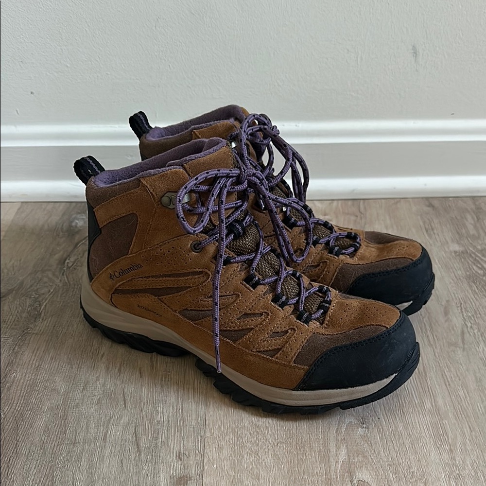 Columbia Brown Suede Lace-Up Hiking Boots with Purple Laces